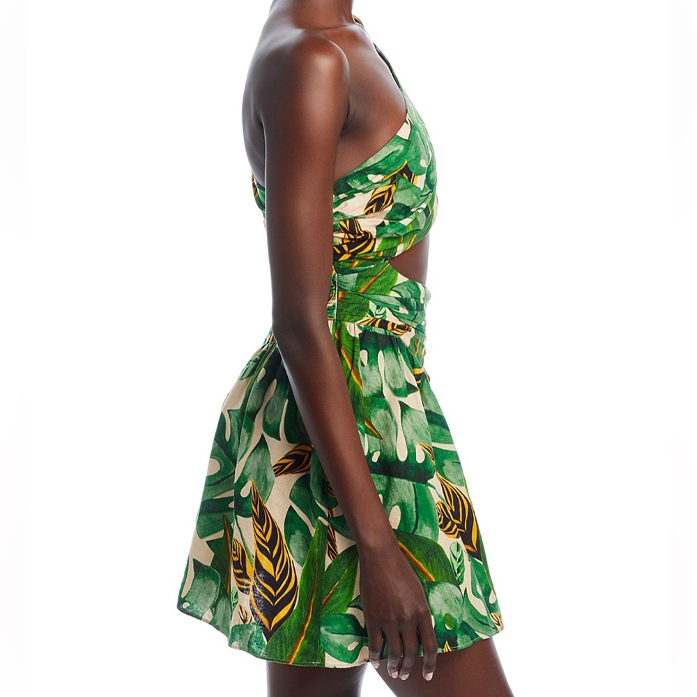 Farm Rio Tropical Leaves One Shoulder Mini Dress Green Large New with Tags - Picture 3 of 16